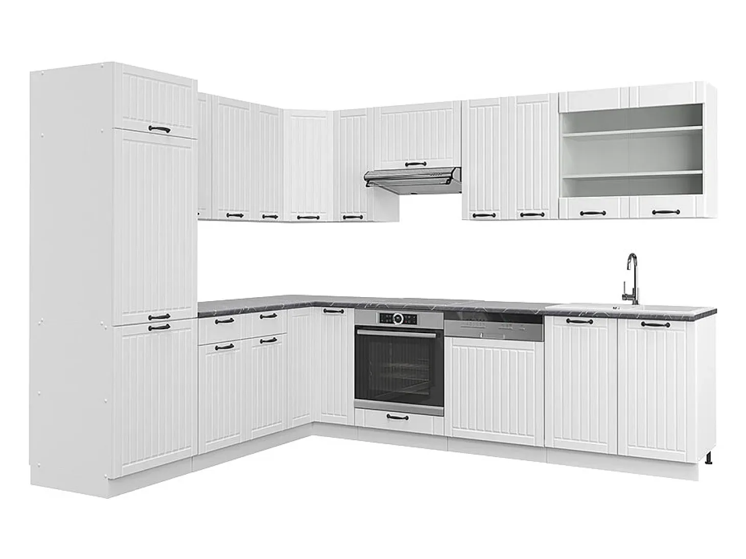 Cocina esquinera casa de campo blanca/blanca 287x46x81.6 fame-line