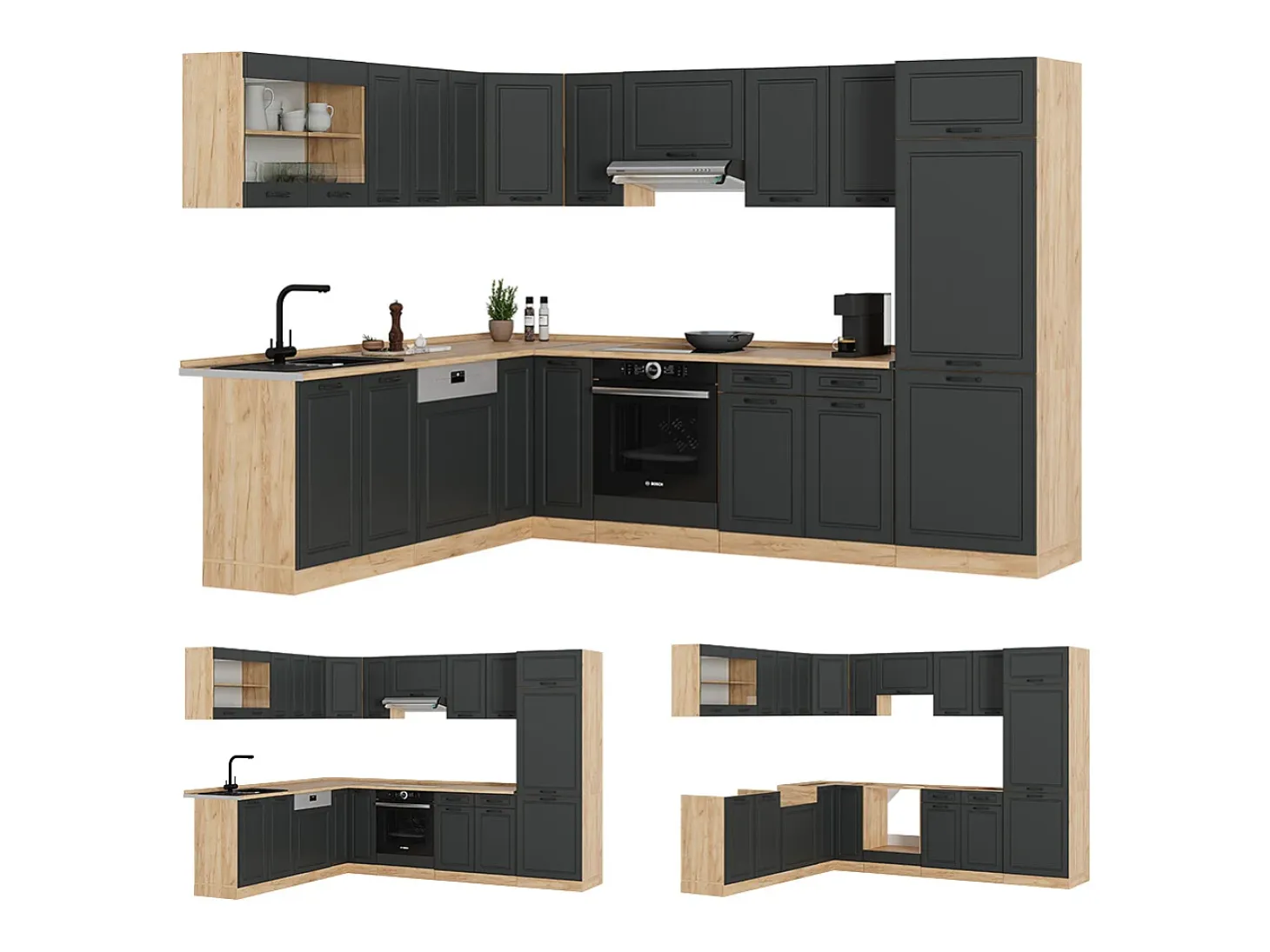 Cocina esquinera casa de campo antracita/roble dorado 287x60x81.6 r-line