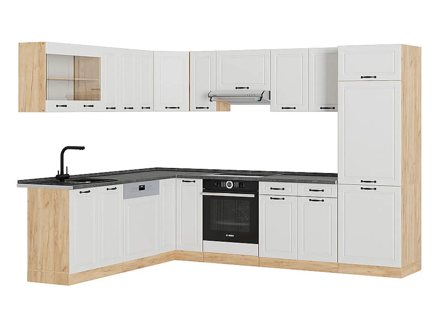 Cocina esquinera casa de campo blanca/roble dorado 287x60x81.6 r-line