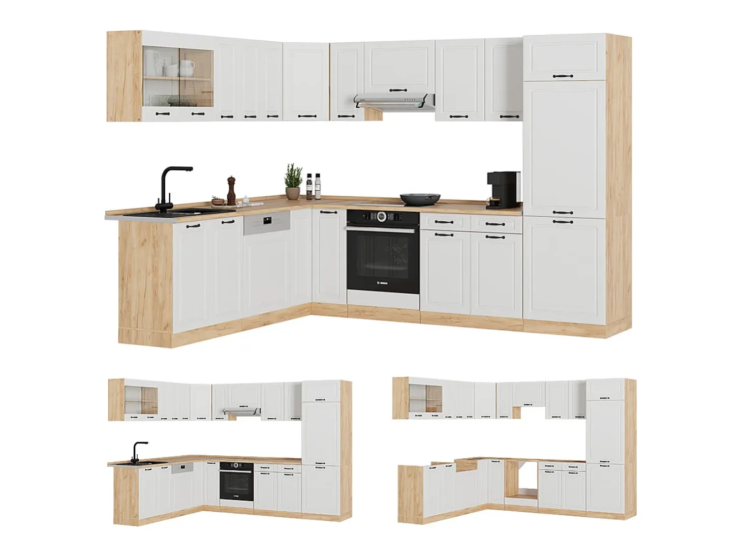 Cocina esquinera casa de campo blanca/roble dorado 287x60x81.6 r-line