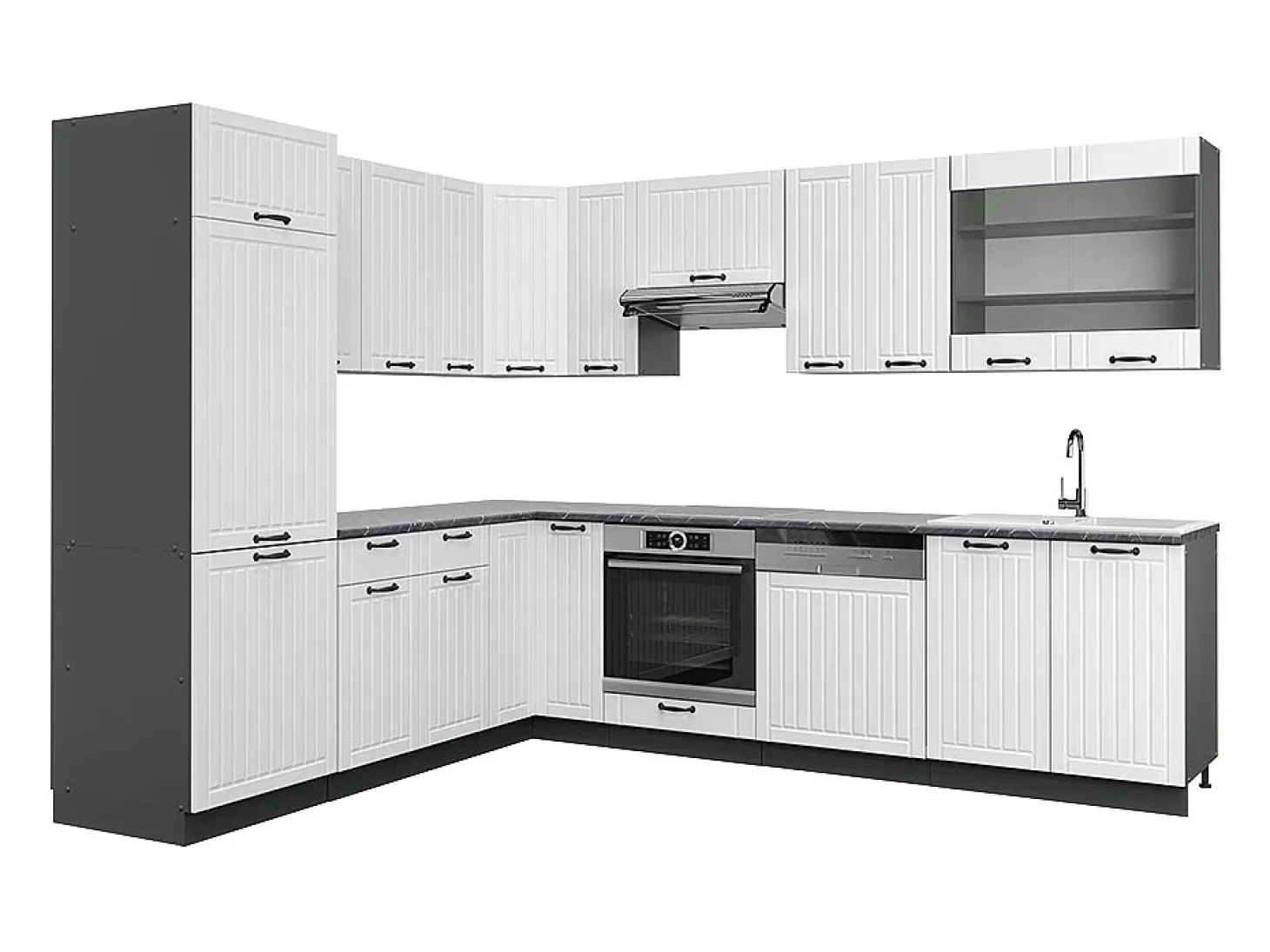 Cocina esquinera casa de campo blanca/antracita 287x60x81.6 fame-line