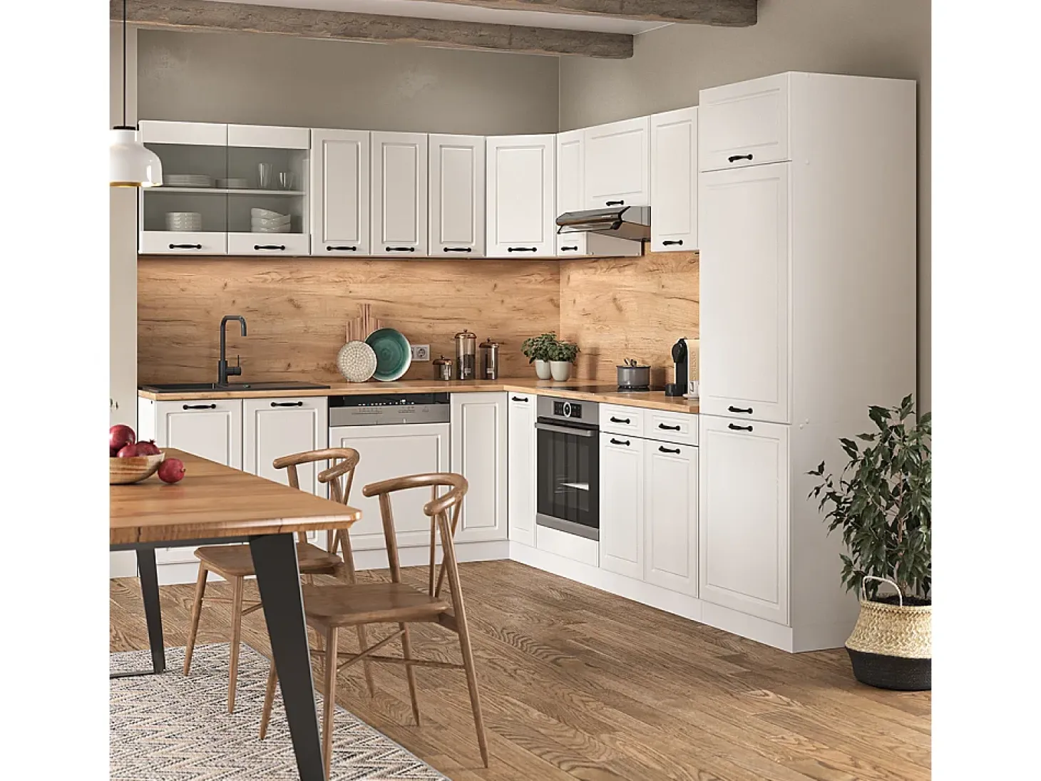 Cocina esquinera casa de campo blanca/blanca 287x60x81.6 r-line