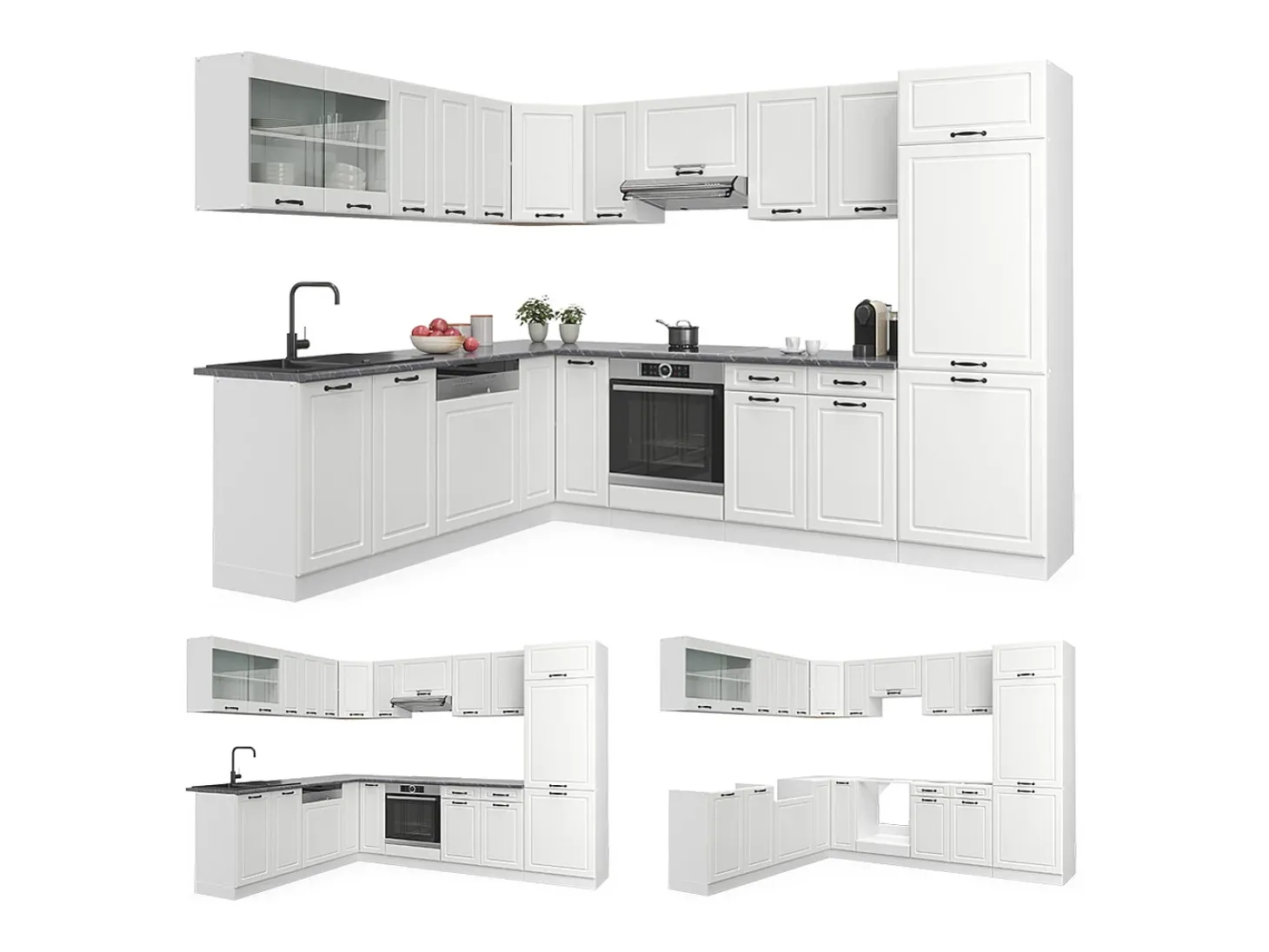Cocina esquinera casa de campo blanca/blanca 287x60x81.6 r-line