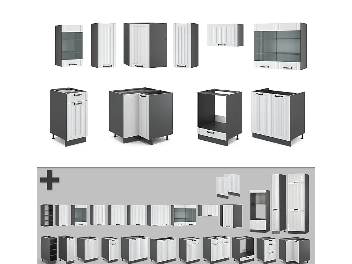 Cocina esquinera casa de campo blanca/antracita 190x60x81.6 fame-line