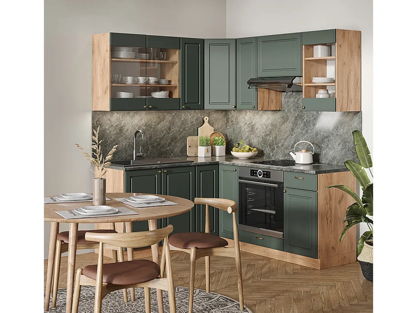 Cocina esquinera green-gold country/gold power roble 190x60x81.6 fame-line