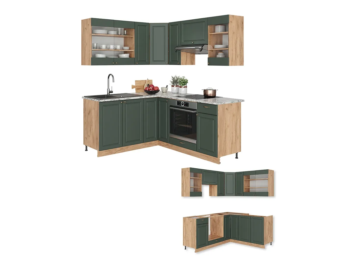 Cocina esquinera green-gold country/gold power roble 190x60x81.6 fame-line