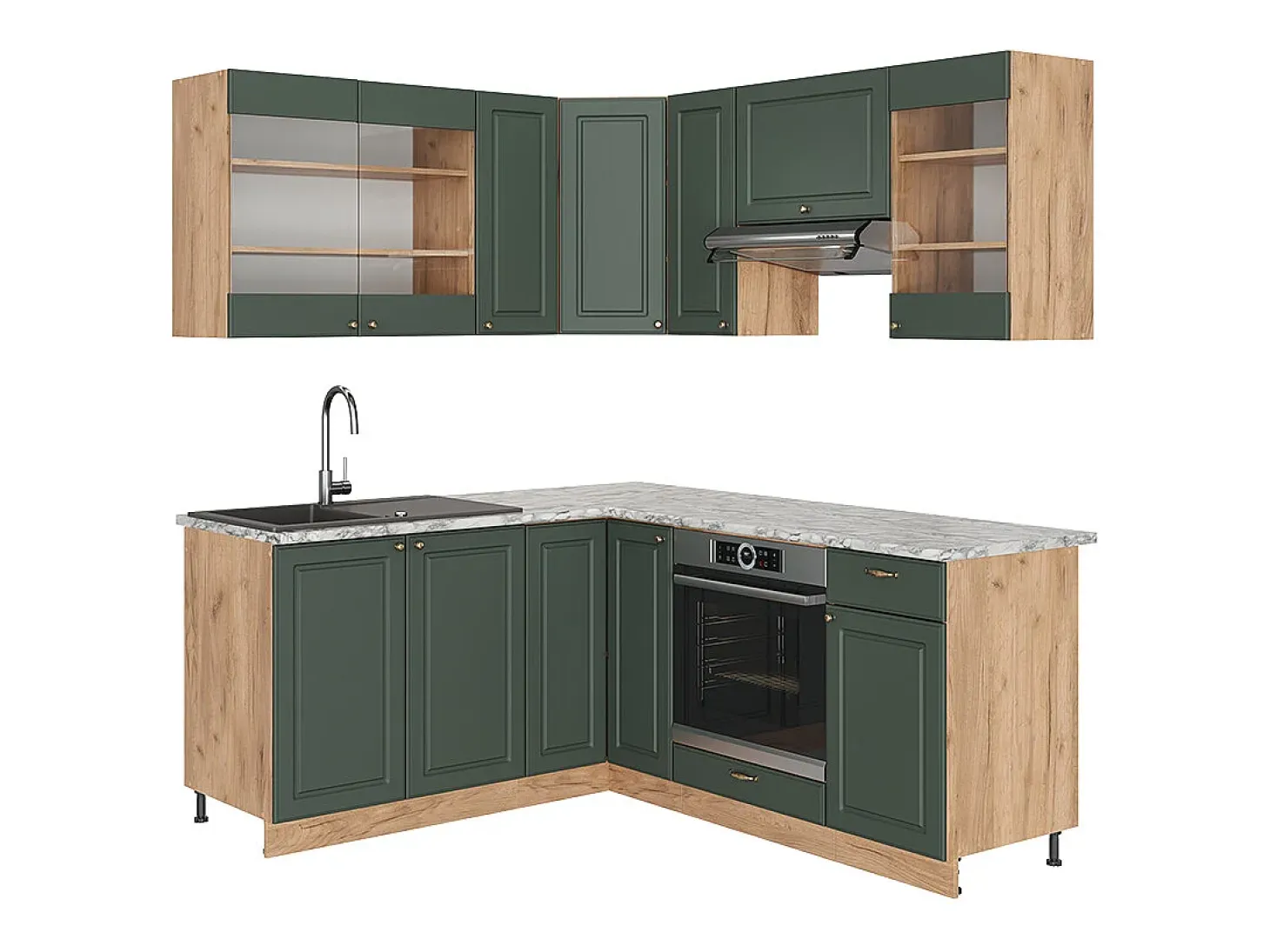 Cocina esquinera green-gold country/gold power roble 190x46x81.6 fame-line