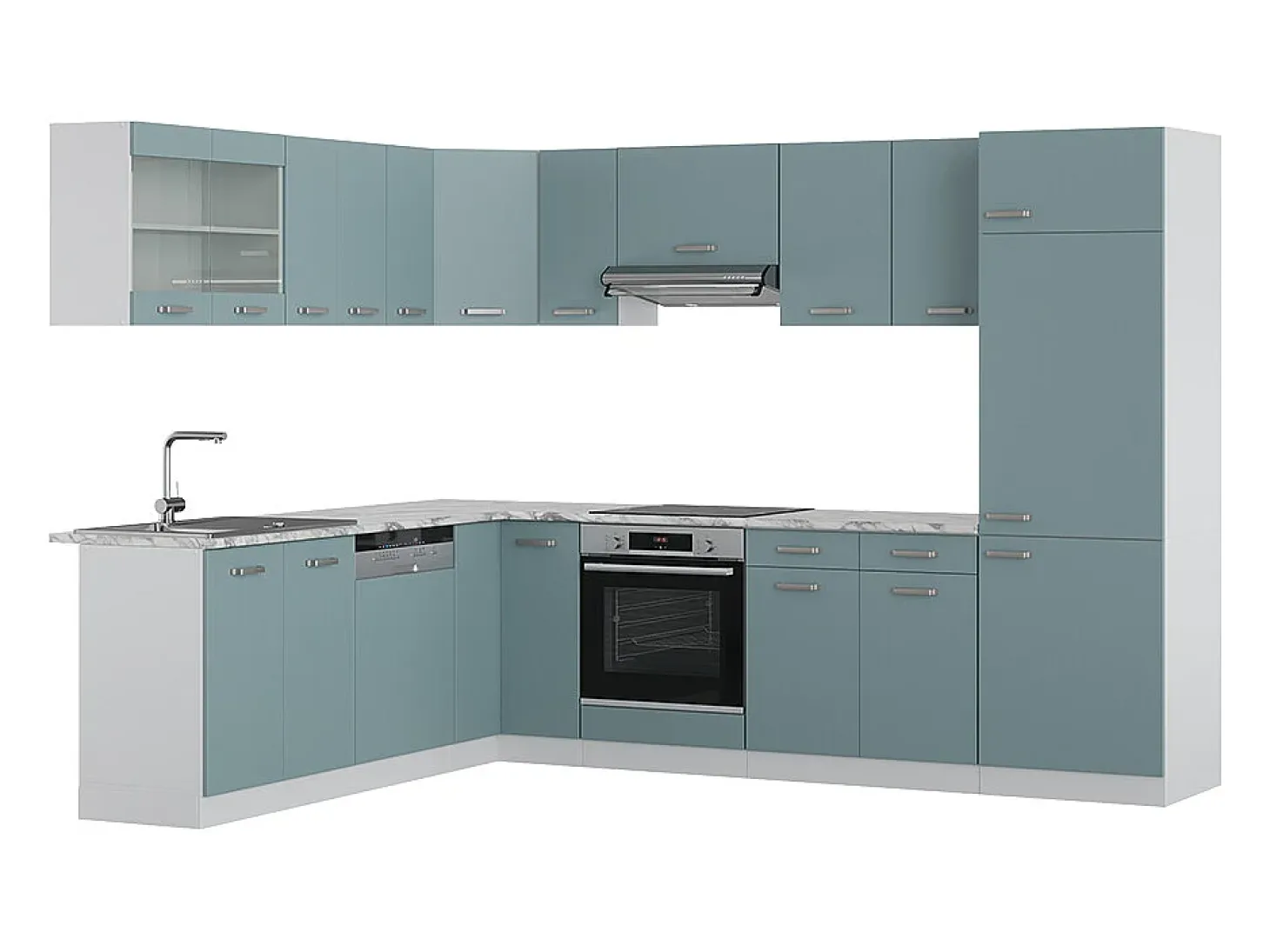 Cocina esquinera gris azulado 287x46x81.6 r-line