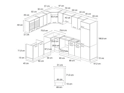 Cocina esquinera gris azulado 287x46x81.6 r-line