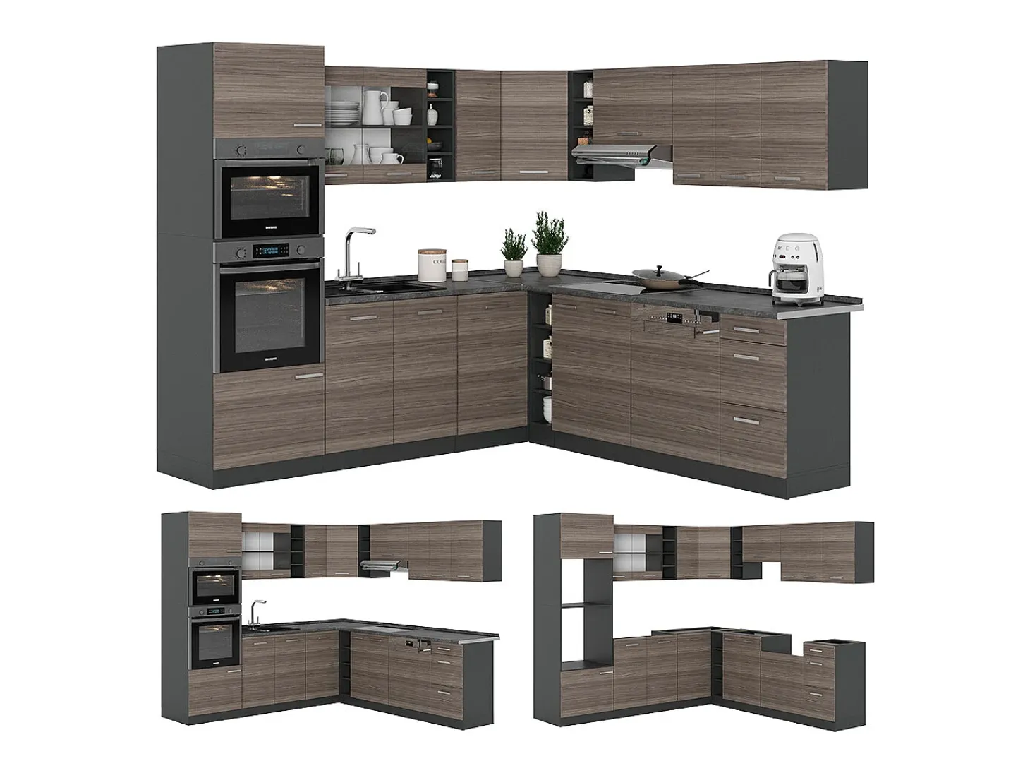 Cocina esquinera gris noble/antracita 247x46x81.6 r-line