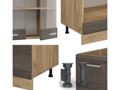 Cocina esquinera gris noble/roble dorado 287x46x81.6 r-line