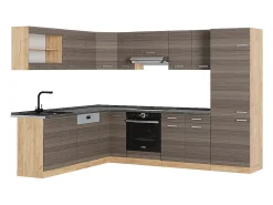 Cocina esquinera gris noble/roble dorado 287x60x81.6 r-line