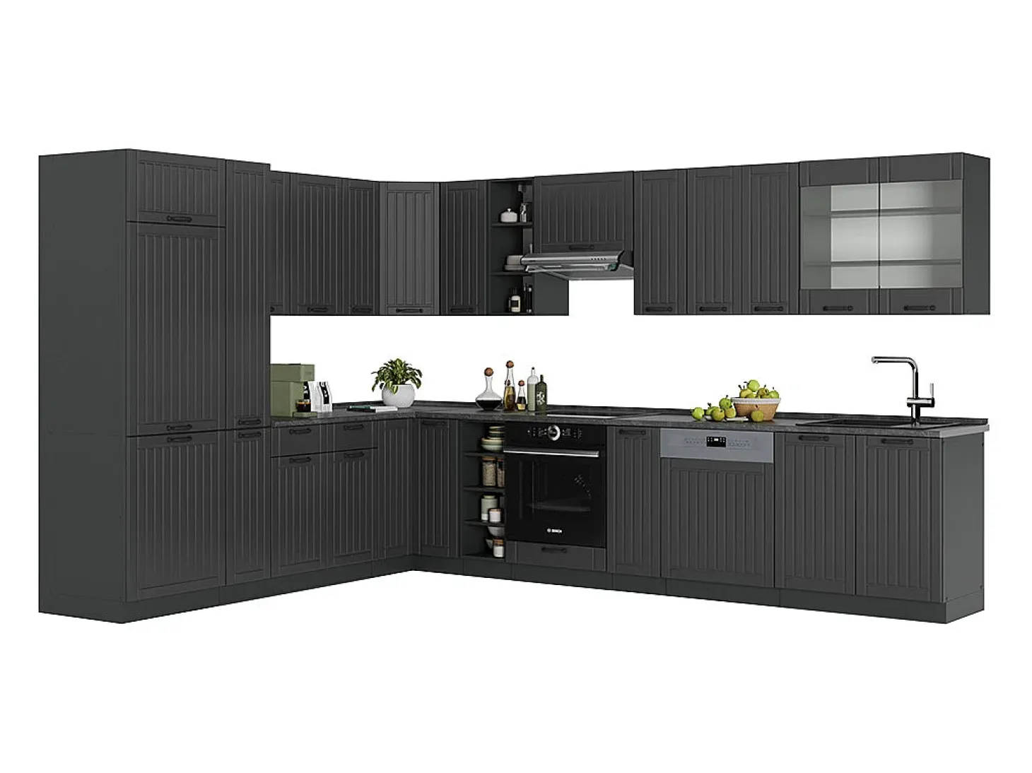 Cocina esquinera gris oscuro 347x60x81.6 fame-line