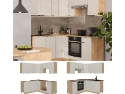 Cocina esquinera gris/beige/roble dorado 190x46x81.6 fame-line