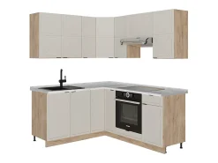 Cocina esquinera gris/beige/roble dorado 190x46x81.6 fame-line