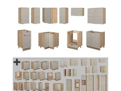 Cocina esquinera gris/beige/roble dorado 190x46x81.6 fame-line