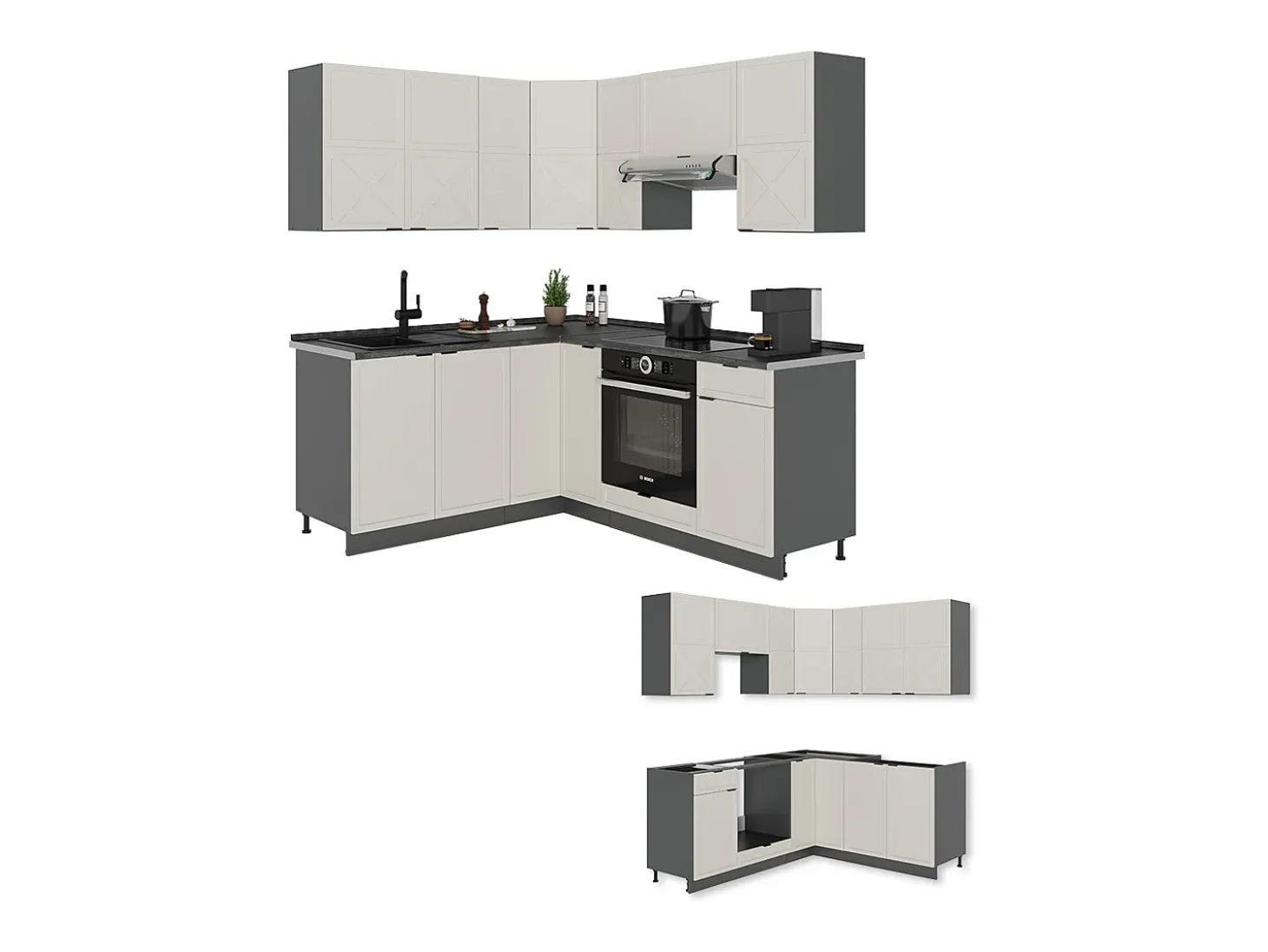 Cocina esquinera gris/beige/antracita 190x60x81.6 fame-line