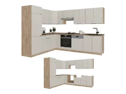 Cocina esquinera gris/beige/roble dorado 287x46x81.6 fame-line