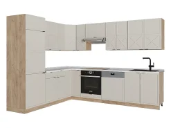 Cocina esquinera gris/beige/roble dorado 287x46x81.6 fame-line
