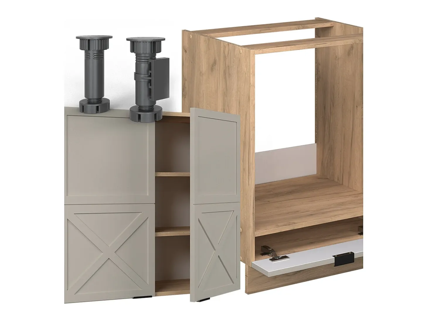 Cocina esquinera gris/beige/roble dorado 287x46x81.6 fame-line