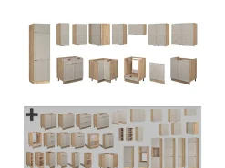Cocina esquinera gris/beige/roble dorado 287x46x81.6 fame-line
