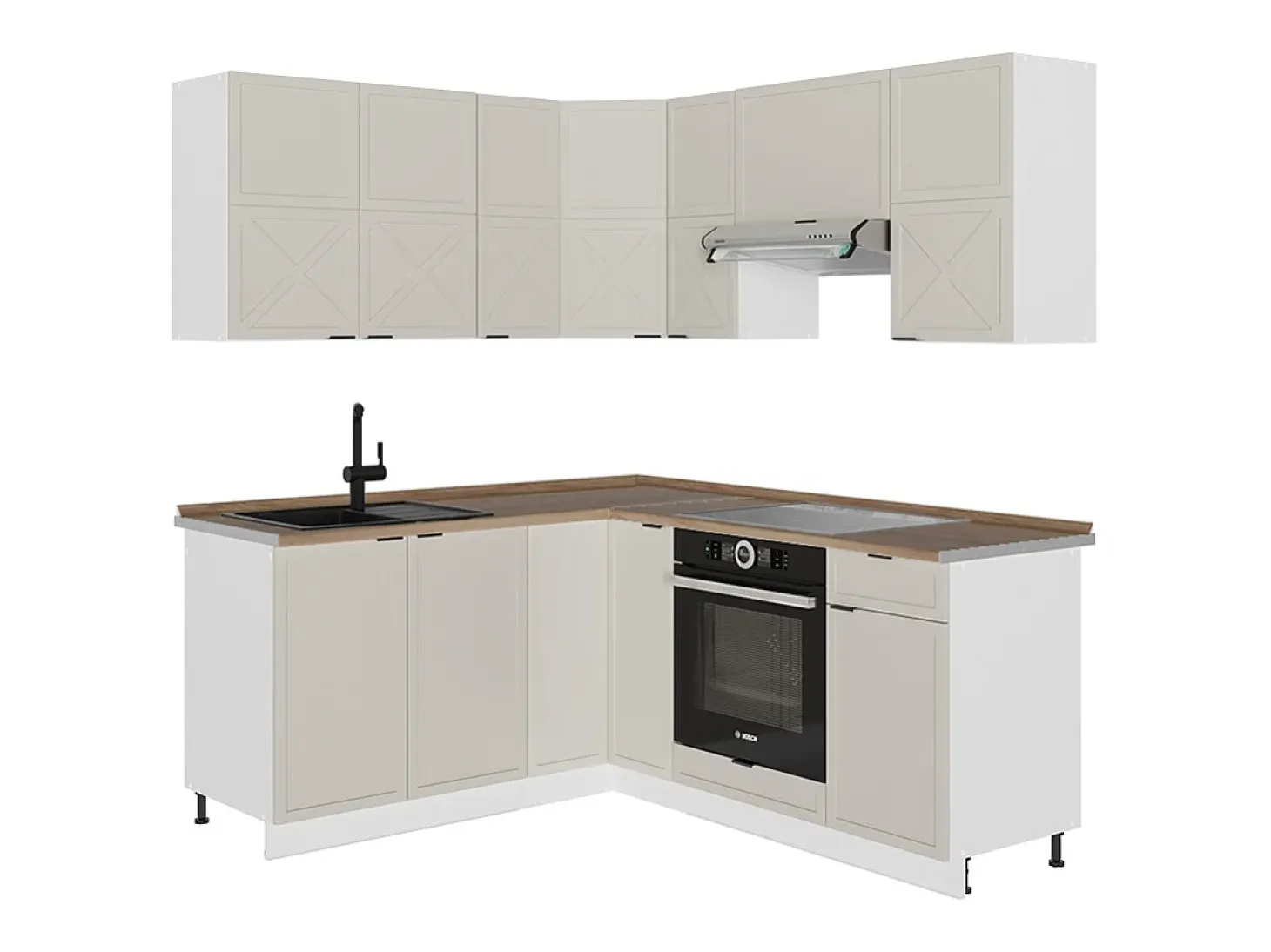 Cocina esquinera gris/beige/blanco 190x60x81.6 fame-line