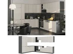 Cocina esquinera gris/beige/antracita 347x60x81.6 fame-line