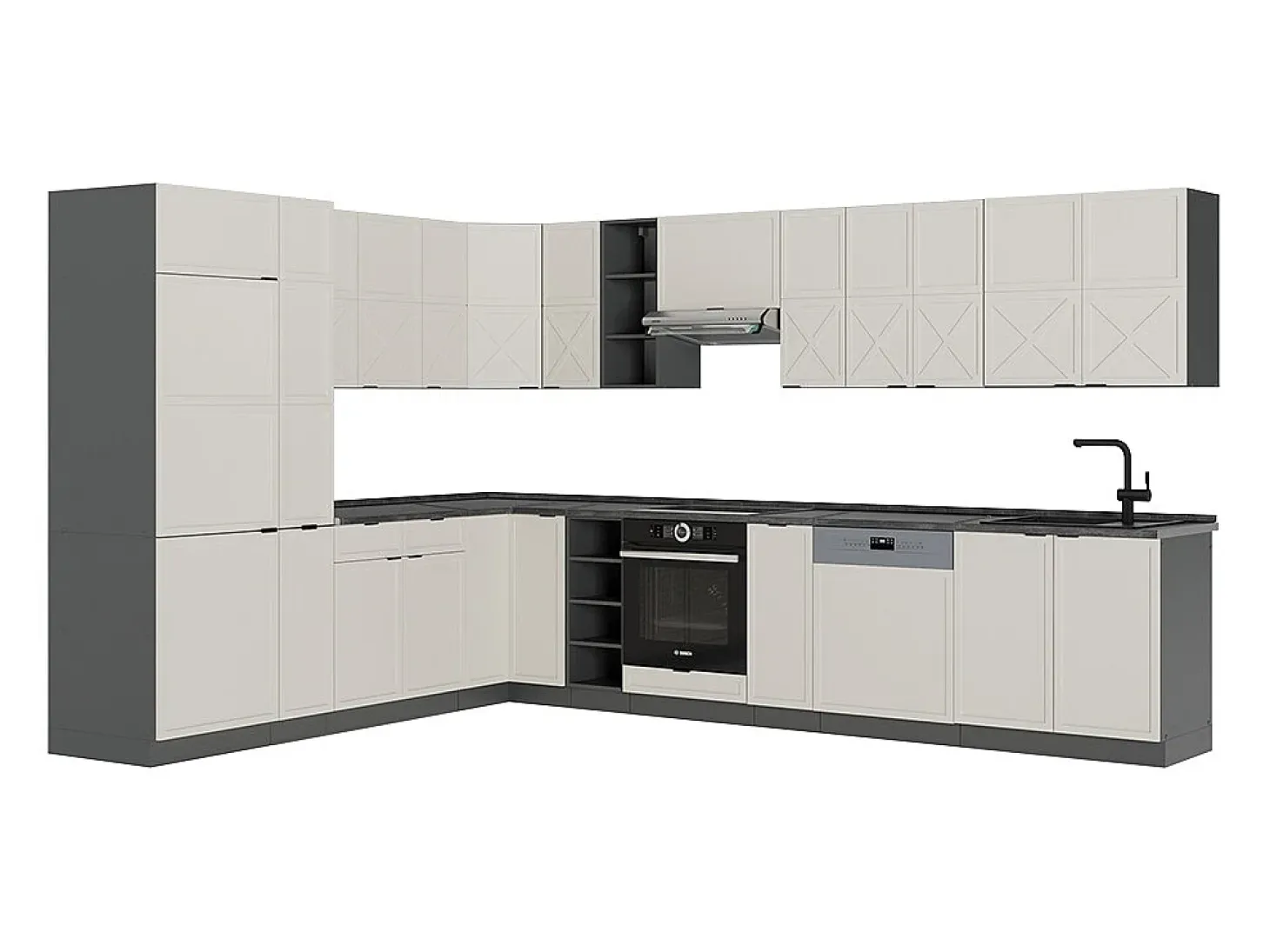 Cocina esquinera gris/beige/antracita 347x60x81.6 fame-line