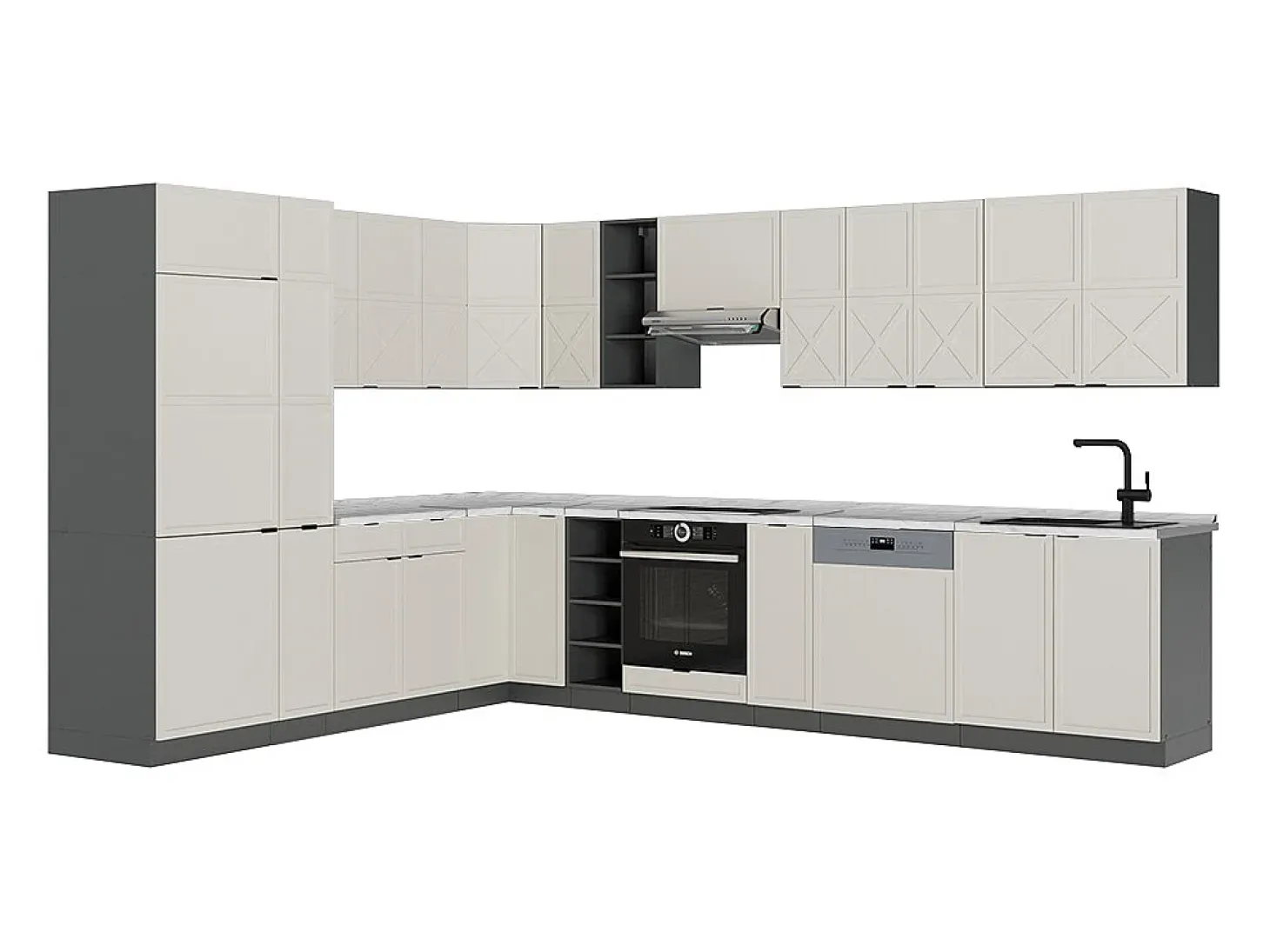 Cocina esquinera gris/beige/antracita 347x60x81.6 fame-line