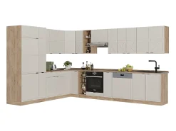 Cocina esquinera gris/beige/roble dorado 347x60x81.6 fame-line