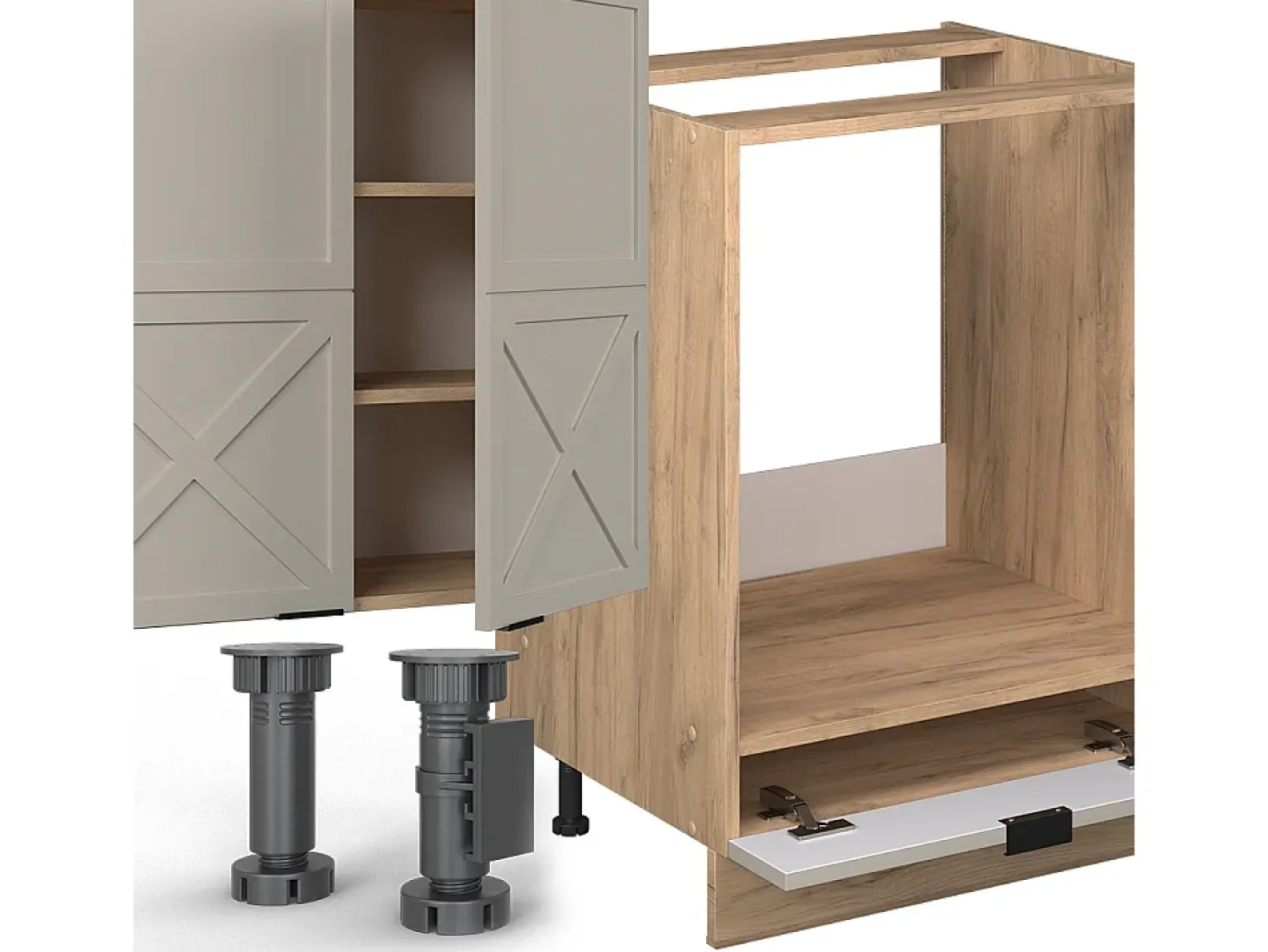 Cocina esquinera gris/beige/roble dorado 347x60x81.6 fame-line