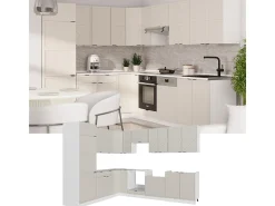 Cocina esquinera gris/beige/blanco 287x60x81.6 fame-line