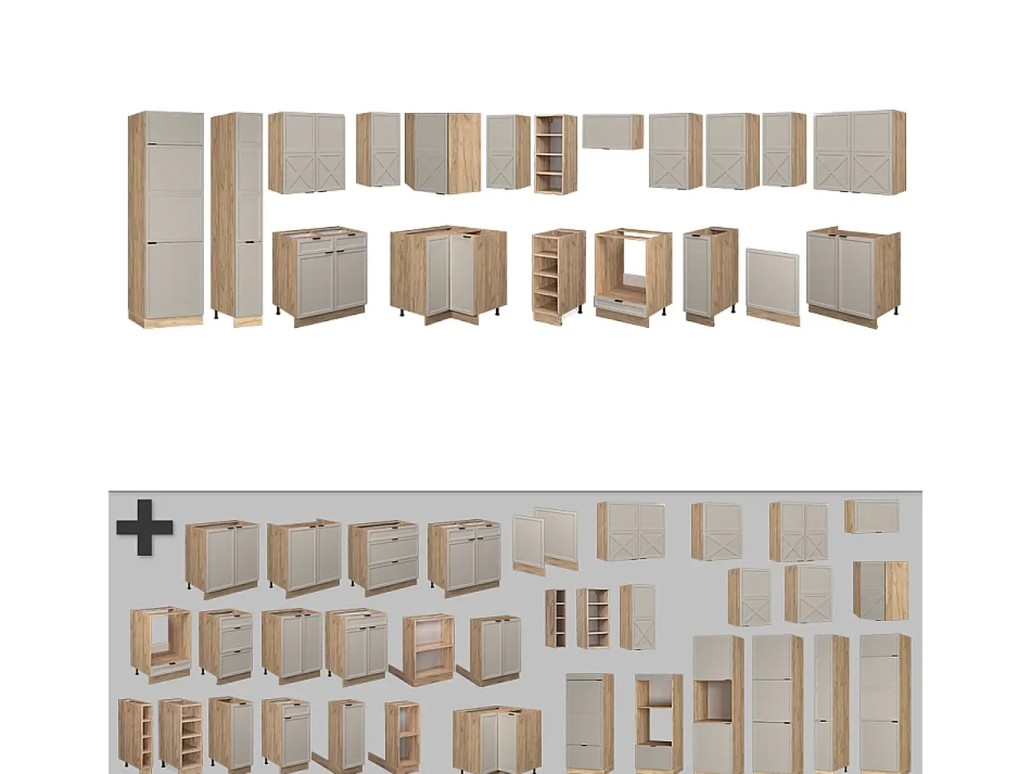 Cocina esquinera gris/beige/roble dorado 347x46x81.6 fame-line