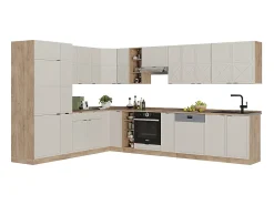 Cocina esquinera gris/beige/roble dorado 347x46x81.6 fame-line