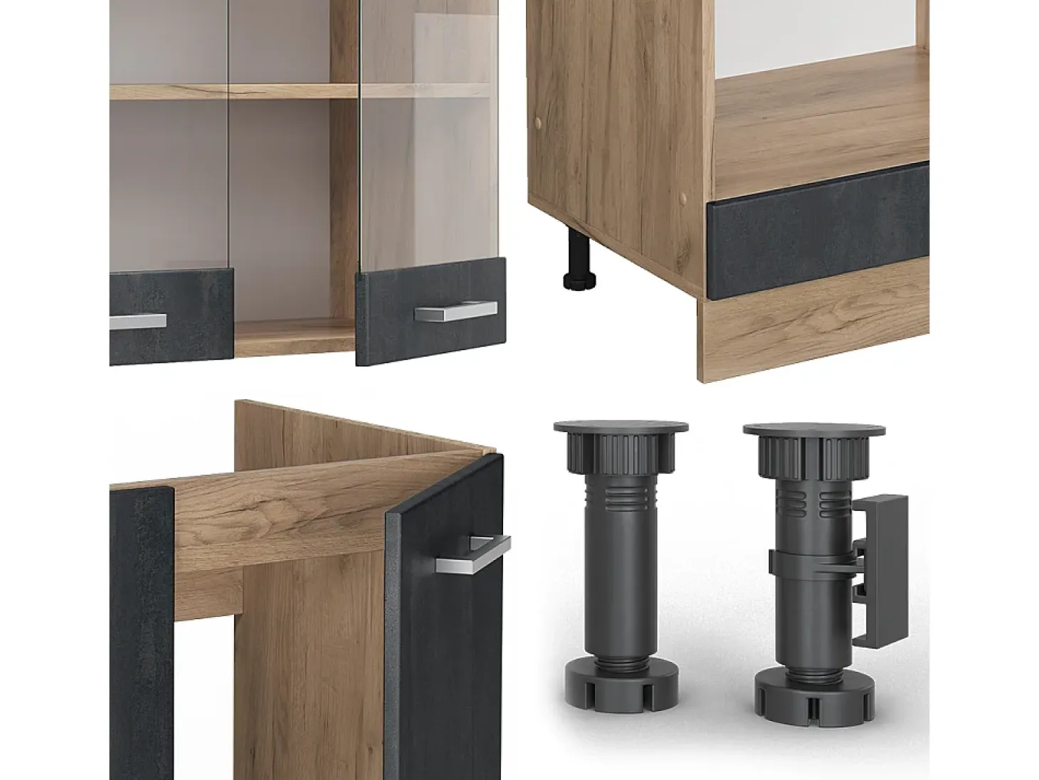 Cocina esquinera hormigón negro/roble dorado 287x60x81.6 r-line