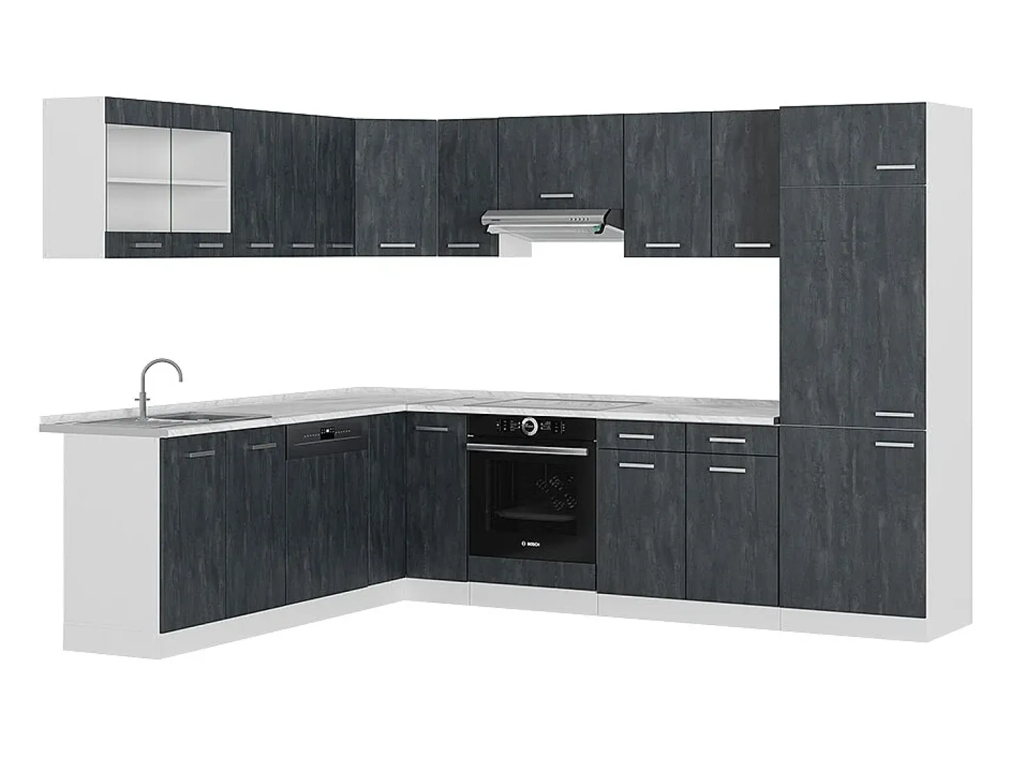 Cocina esquinera hormigón negro/blanco 287x46x81.6 r-line