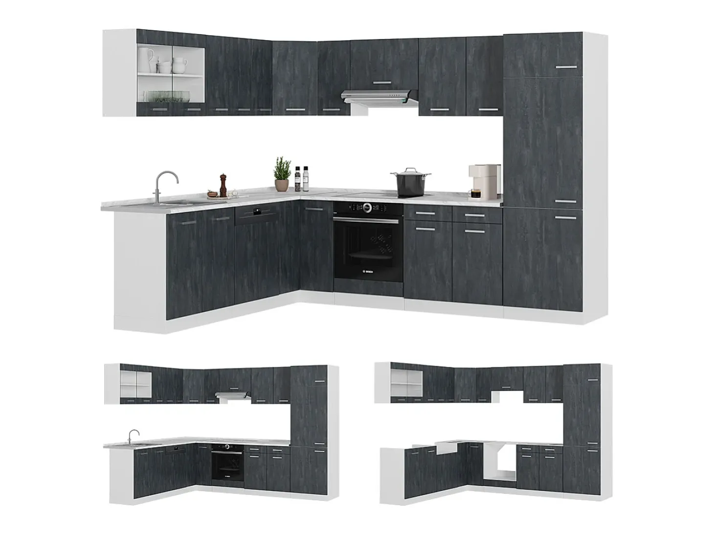 Cocina esquinera hormigón negro/blanco 287x46x81.6 r-line
