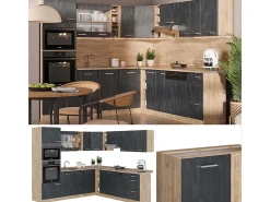 Cocina esquinera hormigón negro/roble dorado 247x46x81.6 r-line