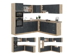 Cocina esquinera hormigón negro/roble dorado 247x46x81.6 r-line