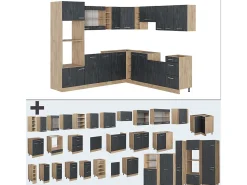 Cocina esquinera hormigón negro/roble dorado 247x46x81.6 r-line