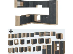 Cocina esquinera hormigón negro/roble dorado 287x60x81.6 r-line