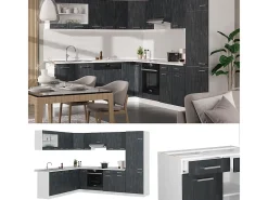 Cocina esquinera hormigón negro/blanco 287x60x81.6 r-line