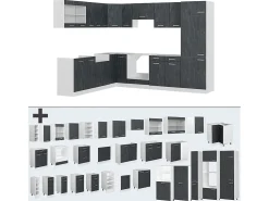 Cocina esquinera hormigón negro/blanco 287x60x81.6 r-line