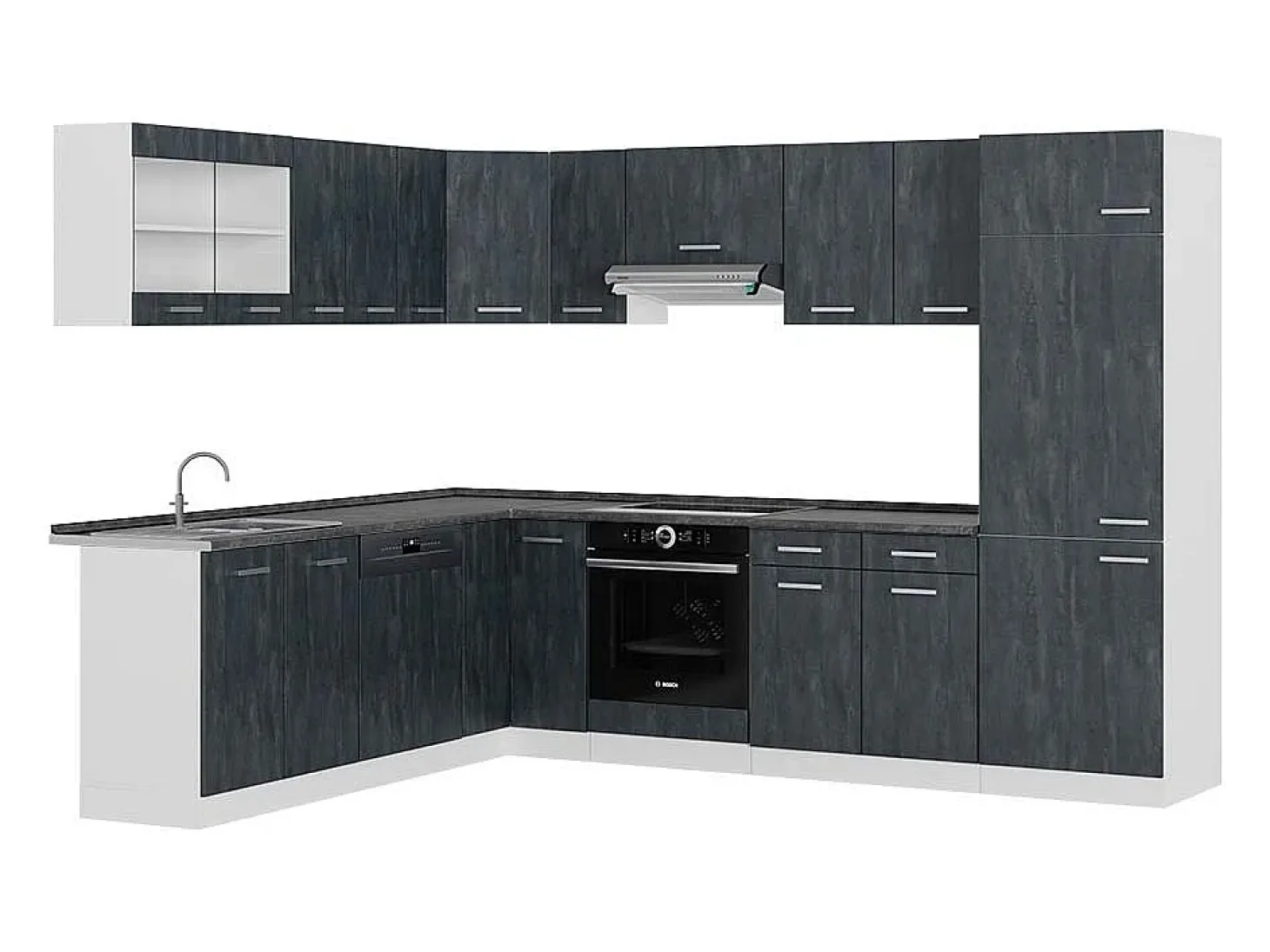 Cocina esquinera hormigón negro/blanco 287x60x81.6 r-line