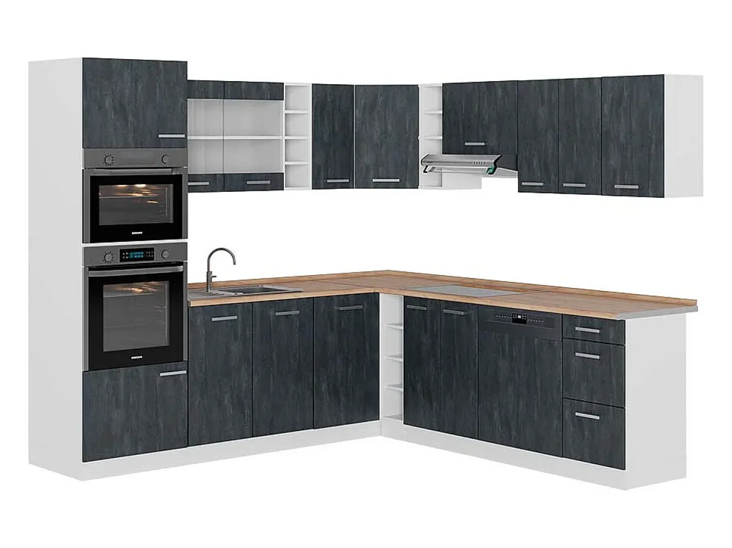 Cocina esquinera hormigón negro/blanco 247x60x81.6 r-line
