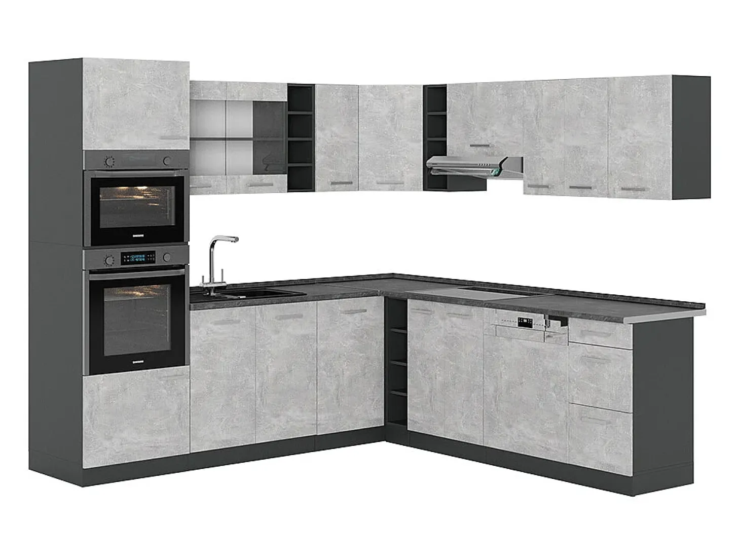 Cocina esquinera hormigón/antracita 247x60x81.6 r-line