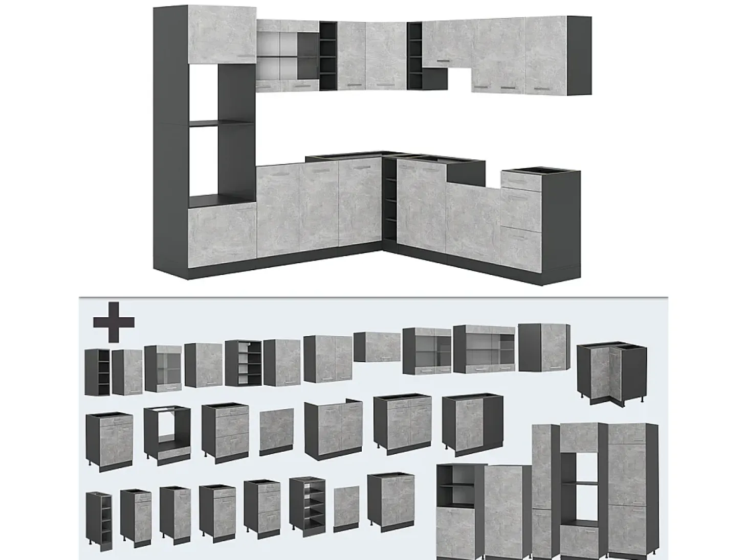 Cocina esquinera hormigón/antracita 247x60x81.6 r-line