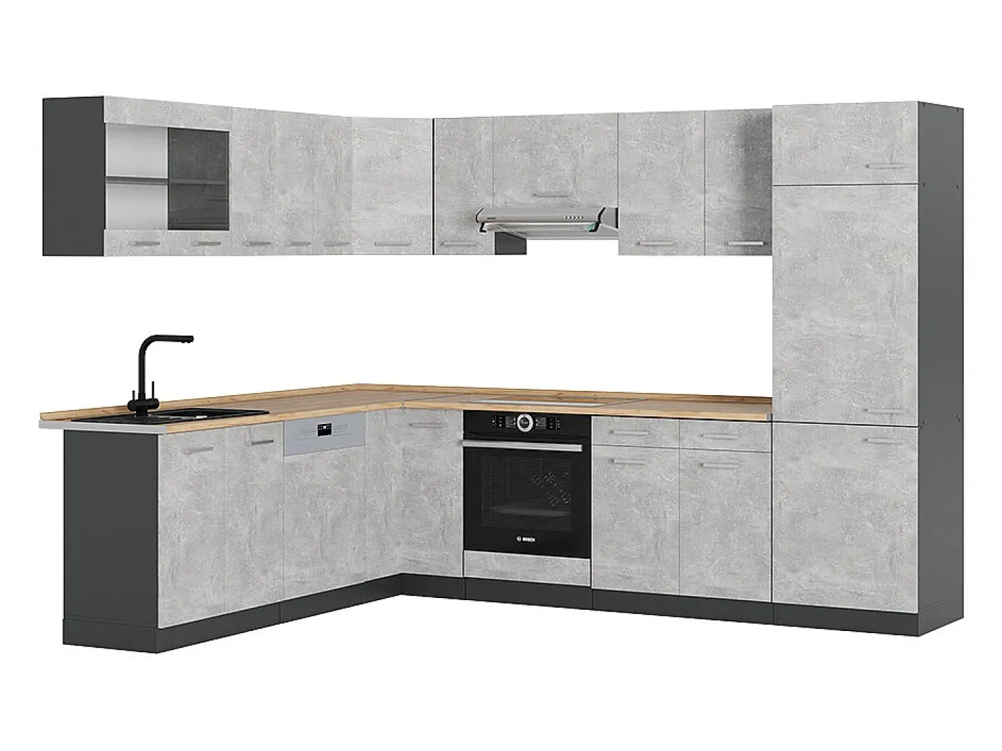 Cocina esquinera hormigón/antracita 287x46x81.6 r-line