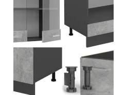 Cocina esquinera hormigón/antracita 287x46x81.6 r-line