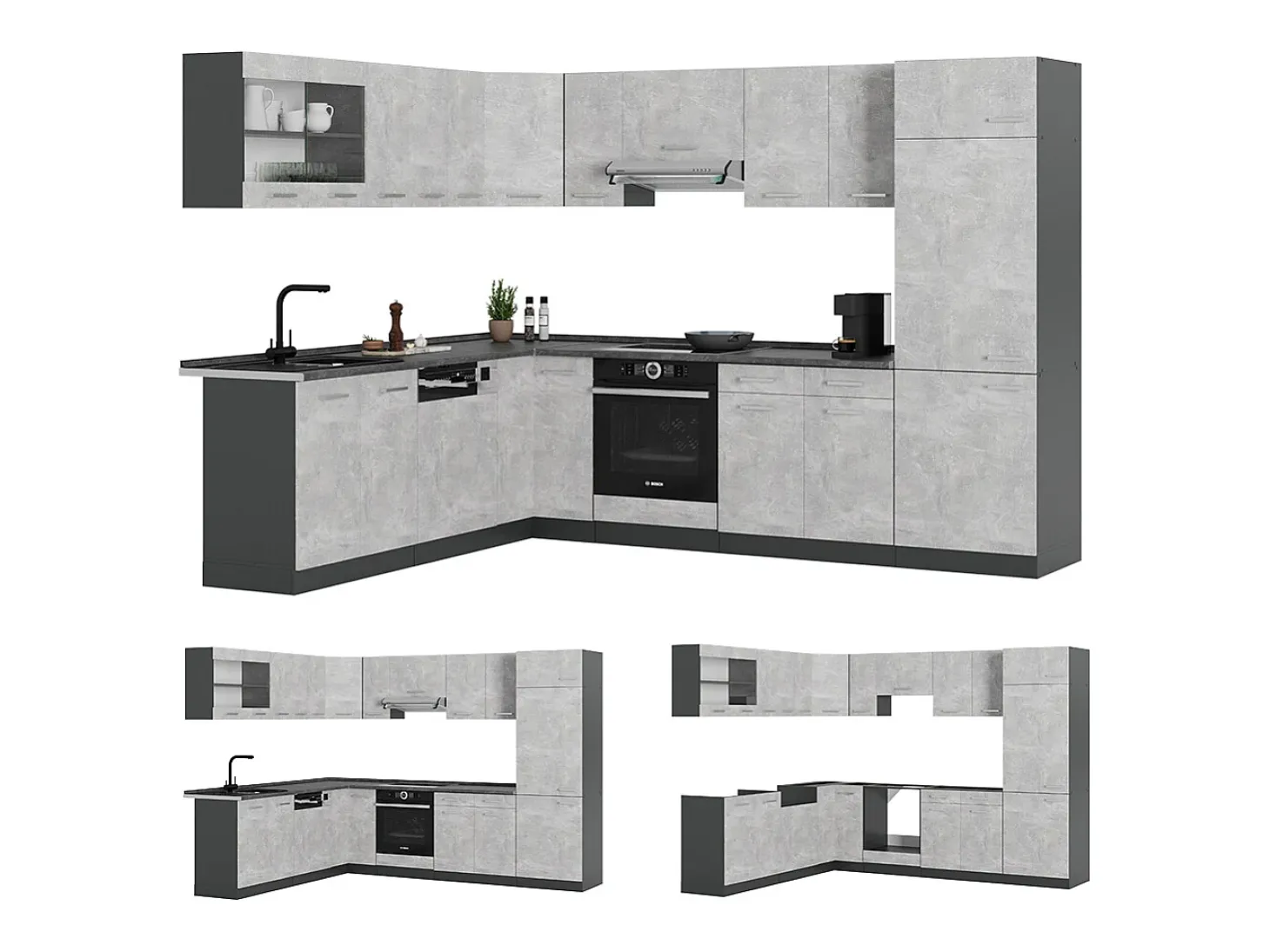 Cocina esquinera hormigón/antracita 287x46x81.6 r-line
